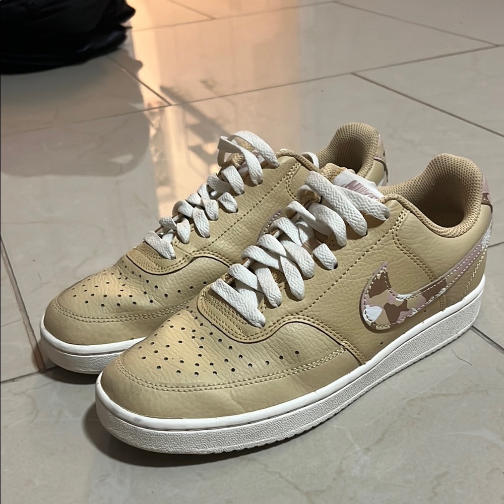 Tan Sneakers with White Laces